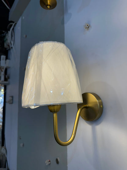 Luxe Curve Brass Wall Sconce – Classic Fabric Shade