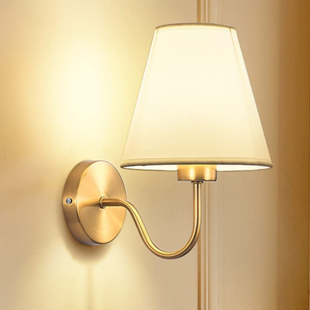 Luxe Curve Brass Wall Sconce – Classic Fabric Shade