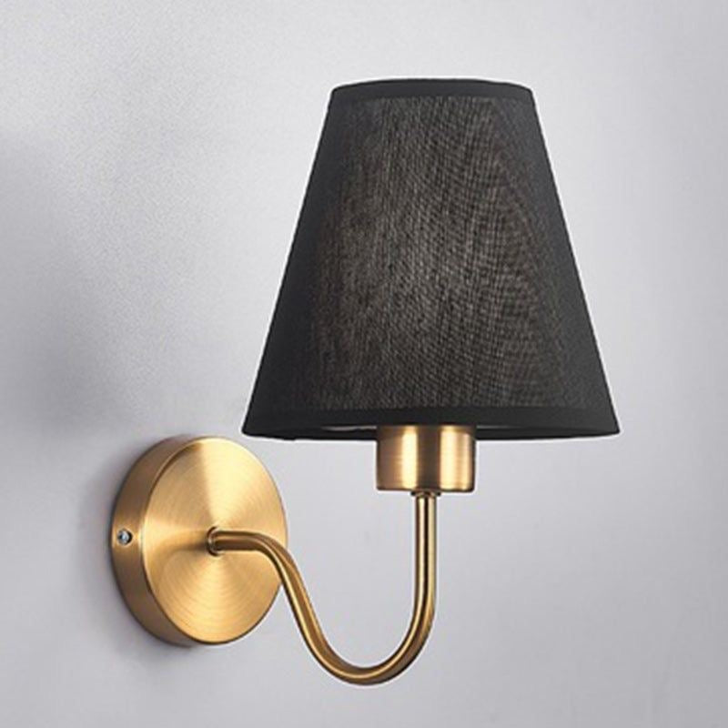 Luxe Curve Brass Wall Sconce – Classic Fabric Shade