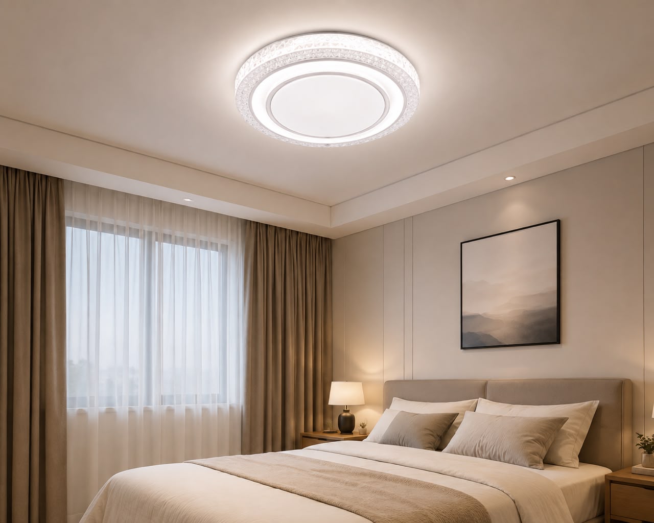 LEGRANT 120W Luxury Crystal Border LED Ceiling Light - 3-Color Change with Touch Button