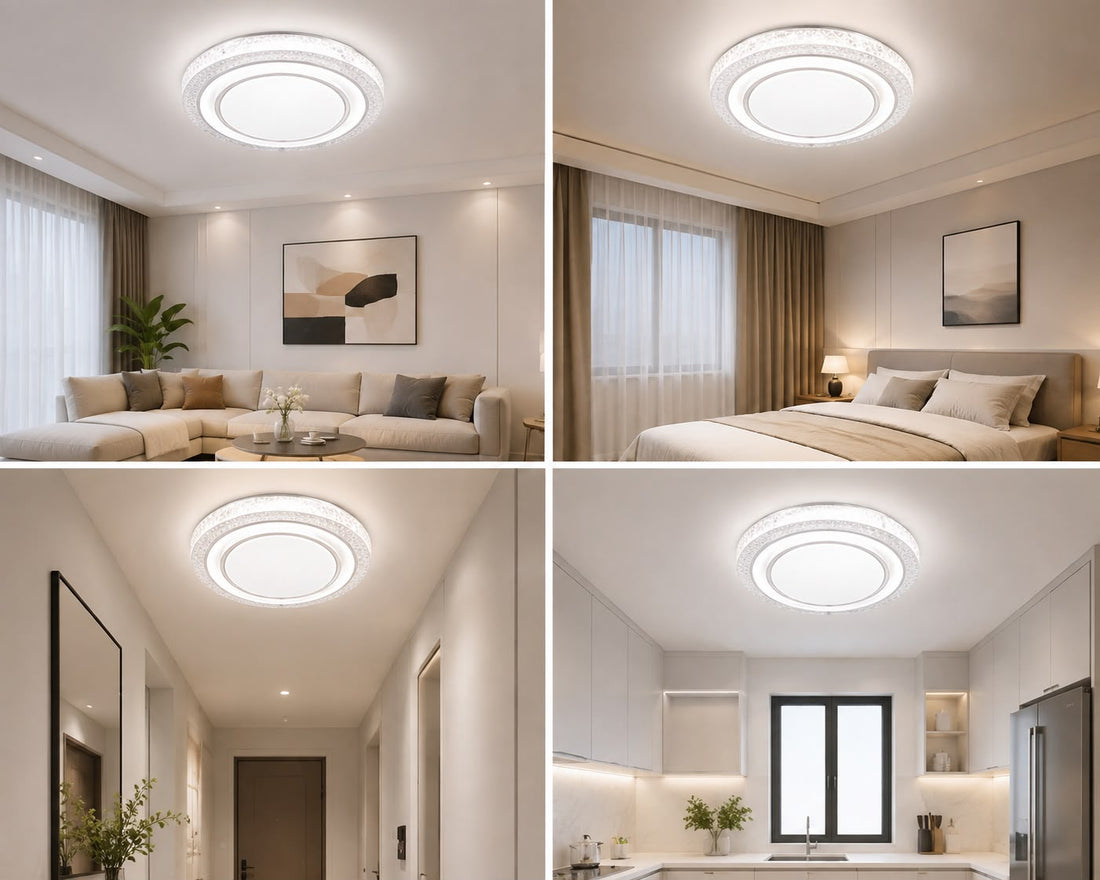 LEGRANT 120W Luxury Crystal Border LED Ceiling Light - 3-Color Change with Touch Button
