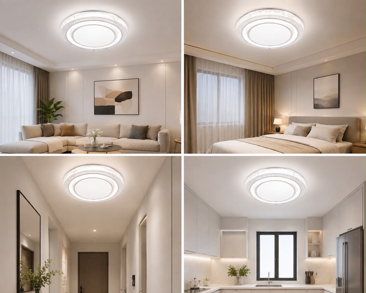 LEGRANT 120W Luxury Crystal Border LED Ceiling Light - 3-Color Change with Touch Button