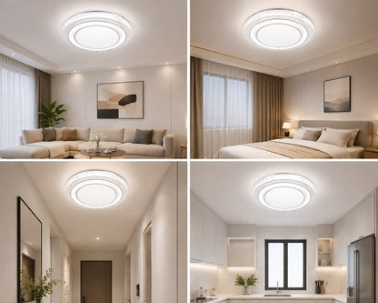 LEGRANT 120W Luxury Crystal Border LED Ceiling Light - 3-Color Change with Touch Button