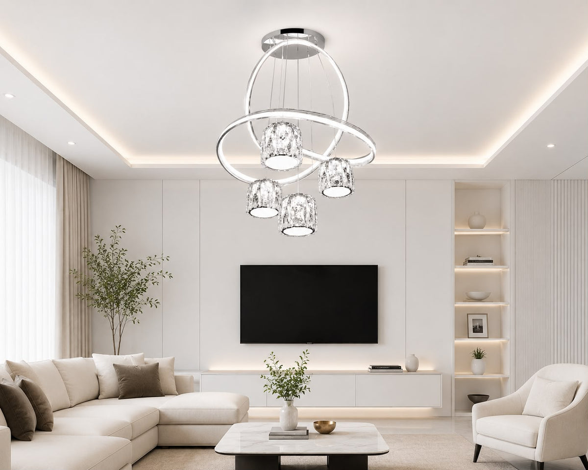 Modern Luxury Crystal Loop LED Chandelier - Minimalist Ring Pendant Ceiling Light