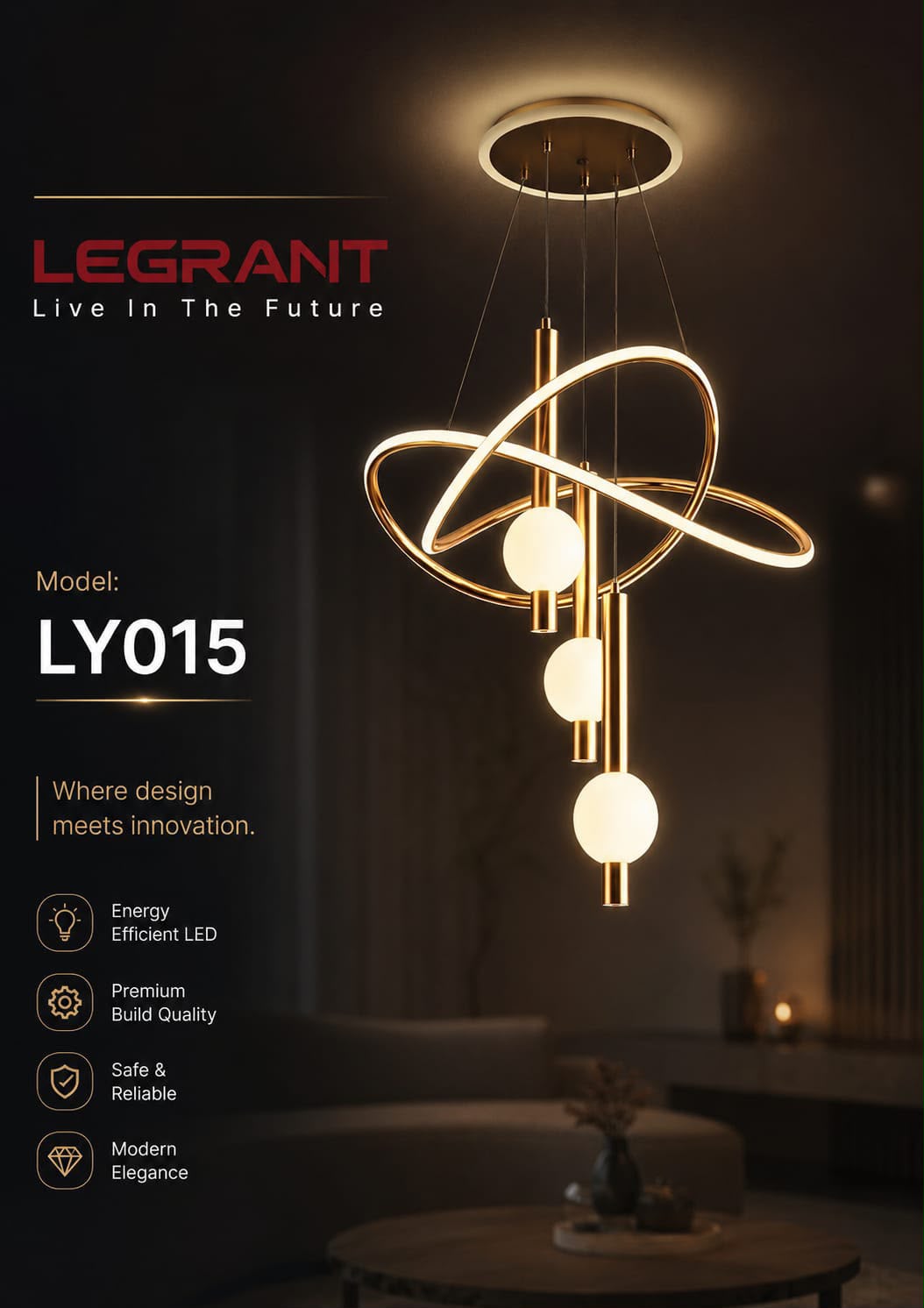 LEGRANT LY015 Modern LED Luxury Gold Loop Chandelier